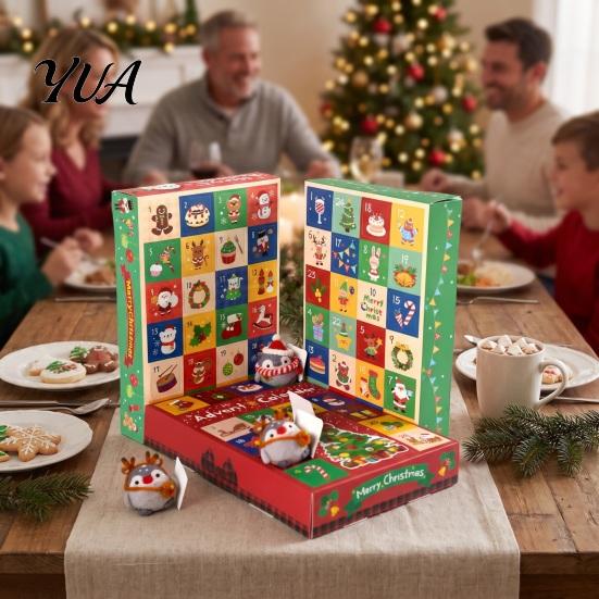 Advent Calendar for Kids 5Pcs 24-Day Christmas Box, Blank Gift Box with Interactive Holiday Game Pull-Tab Windows, Countdown Surprise Toy Container,