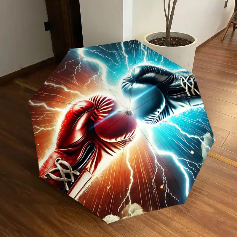 

Boxing Gloves Lightning Bolt Design Automatic Opening Folding Umbrella - Portable 3-Fold Design with Iron Frame, Perfect for Fans, Travelers