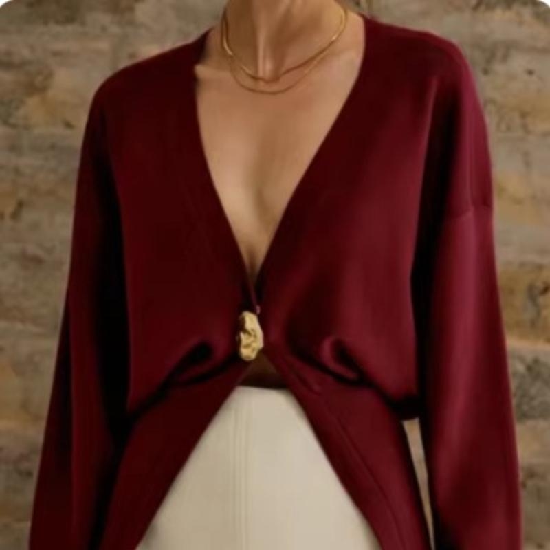 

Вязаный кардиган для женщин, мода осень-зима, новый свитер с длинными рукавами и V-образным вырезом, шикарные женские вязаные пальто L красный