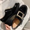 Square buckle platform loafers women's 2025 new autumn leather thick high heel black high-end British style small leather shoes