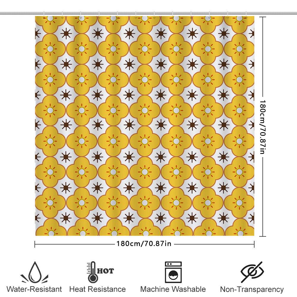 Modern Floral Shower Curtain Bright Yellow White Decorative Bathtub Rod Pocket Waterproof Fabric Home Bathroom Accessory For Kid