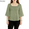 ZANZEA Women Lace Patchwork Square Collar 3/4 Sleeve Elegant Blouse