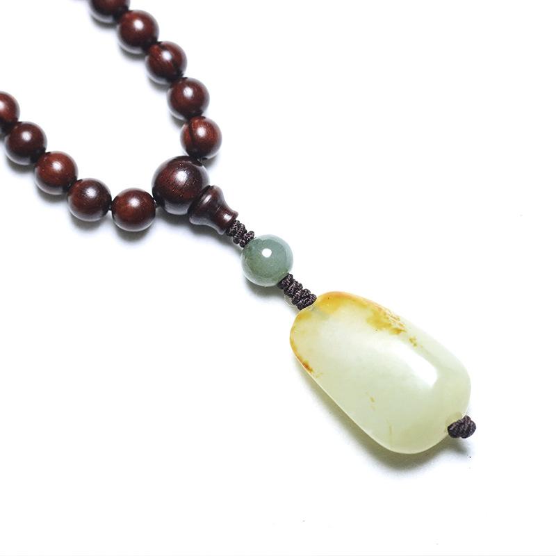 Indian small-leaf rosewood bracelet108Buddhist prayer beads, vintage woven jewelry, women's bracelet, Hetian jade pendant
