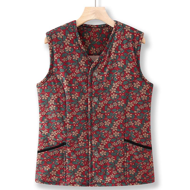 Women's Plus Size Camel Down Vest – Fleece-Lined, Elastic Fit for Middle-Aged and Elderly