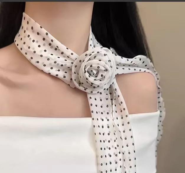 Y2K Black Polka Dot Rose Irregular Long Scarf - Sexy, Versatile Millennial Style for Bloggers