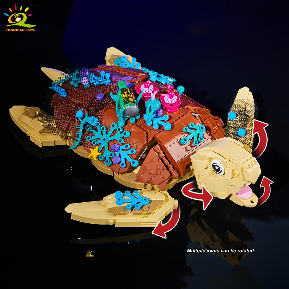 Non-Toxic 1271Pcs Moc Sea Turtle Fish Model Building Block Animal Series Brick Construction Toy For Children Desk Home Decoration
