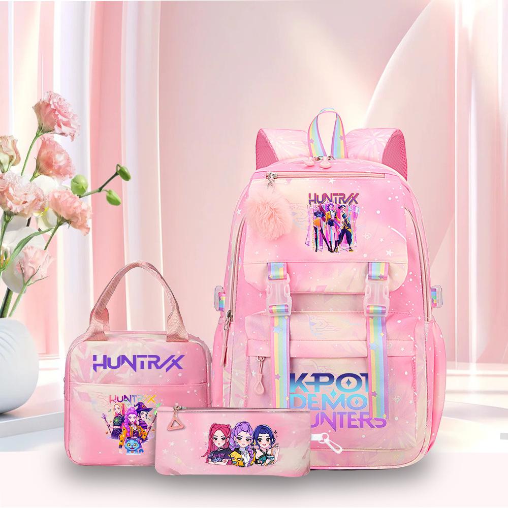 3 Peças/conjunto Mochila Fofa Estampada de Anime Kpop Bolsa de Viagem de Grande Capacidade para Adolescente Menina Menino Mochila Escolar Presente para Criança Rucksack