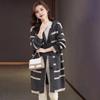Women Knitting Coat Hooded Long Sleeve Striped Print Sweater Coat with Pockets Loose Fit Autumn Winter Casual Knitting Outwear