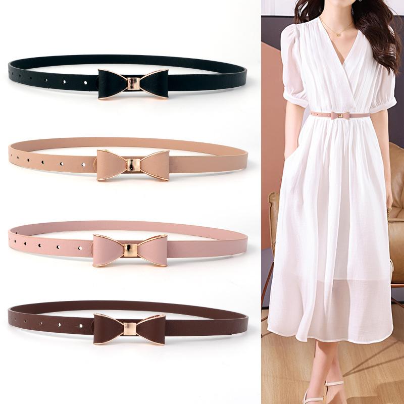 New Arrival Small Decorative Leather Belt for Dresses Simple and Stylish Slim-Fit Women’s Belt Candy-Colored Bow for Dresses