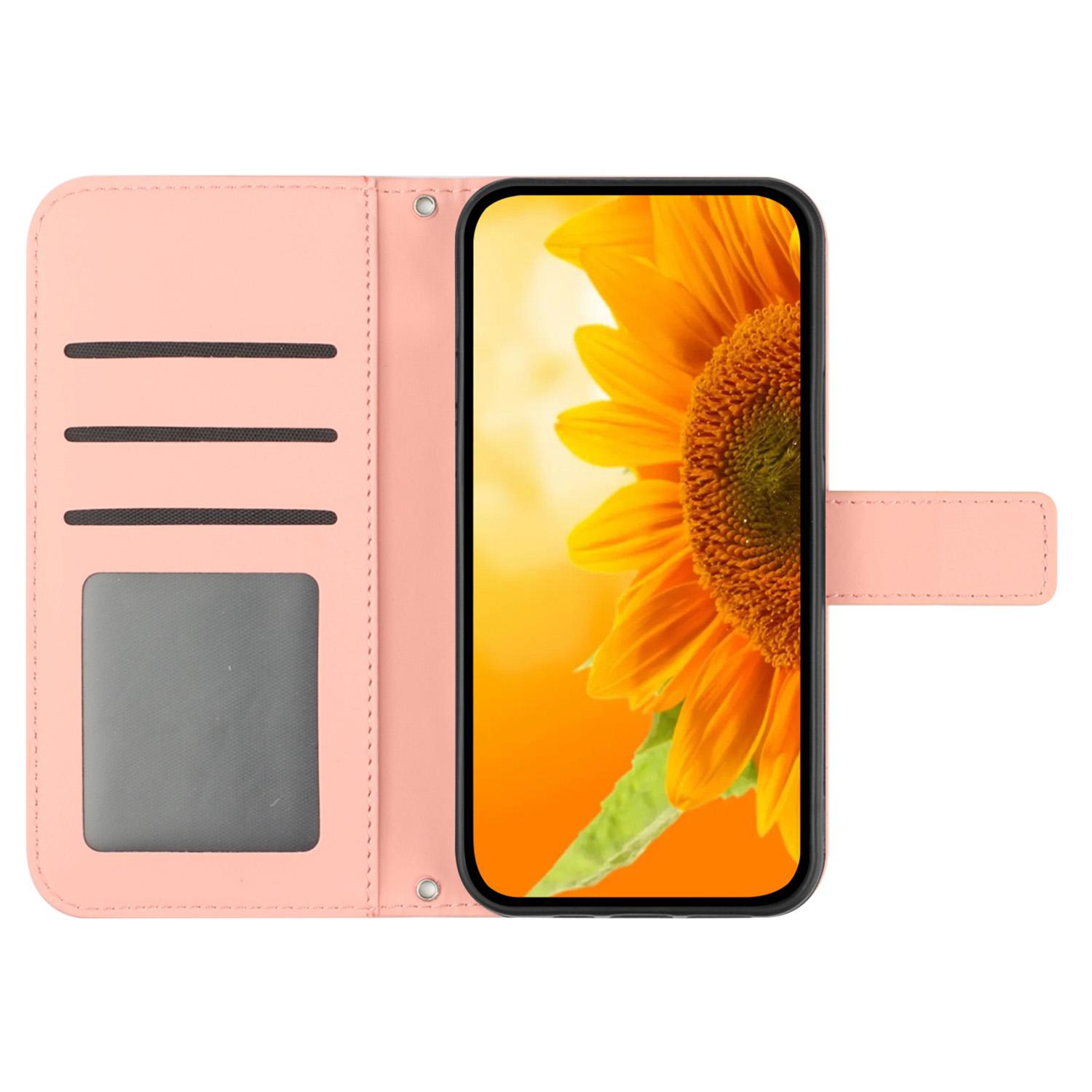 

HT04 For Honor 200 Pro 5G Case Sunflower Leather Phone Cover with Hand Strap Light Pink