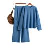 Fashion Round Neck Loose Knitted Suit Women's Autumn and Winter Casual Style Wide-leg Pants Two-piece Set