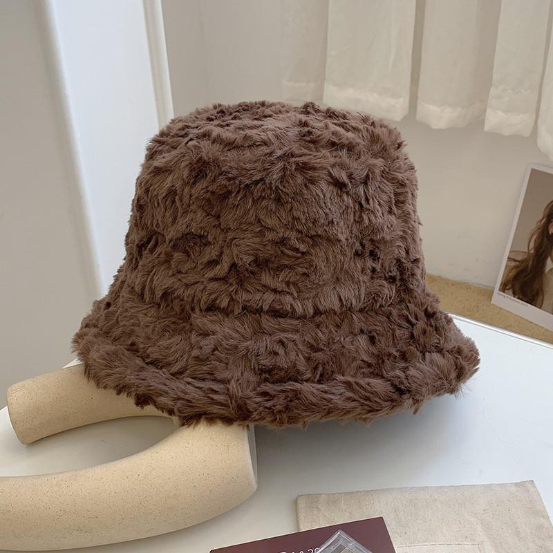 Fluffy Warm Beige Winter Hat For Women Sweet Korean Style Ear Bucket Protection