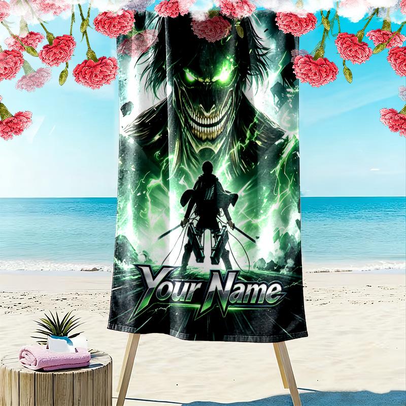 Name Custom Attack-on-Titan Print Beach Towel, Large Soft Quick Dry Towel for Beach Camping Swimming