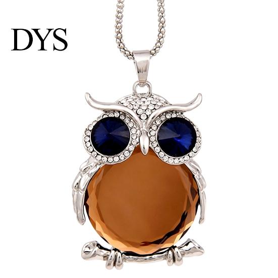 Langlebige glänzende Legierungskette mit Faux-Kristall-Eulenanhänger Halskette für Damen, Lange blaue Pullover-Kette mit Strassstein-Accessoire, Modeschmuck für den täglichen Gebrauch