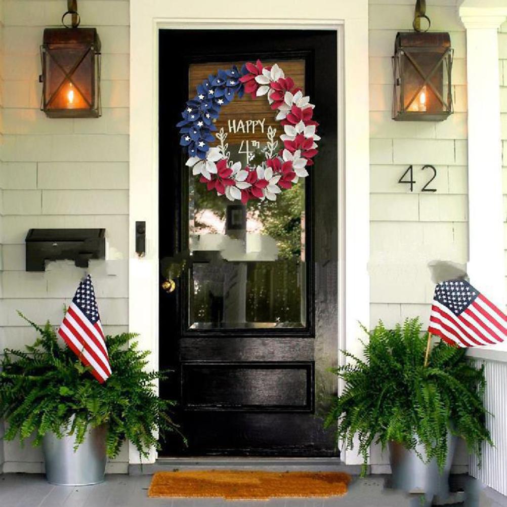 Independence Day Wreath for Front Door America Flag Patriotic Wreath 4th of July Patriotic Garland Home Office Wall