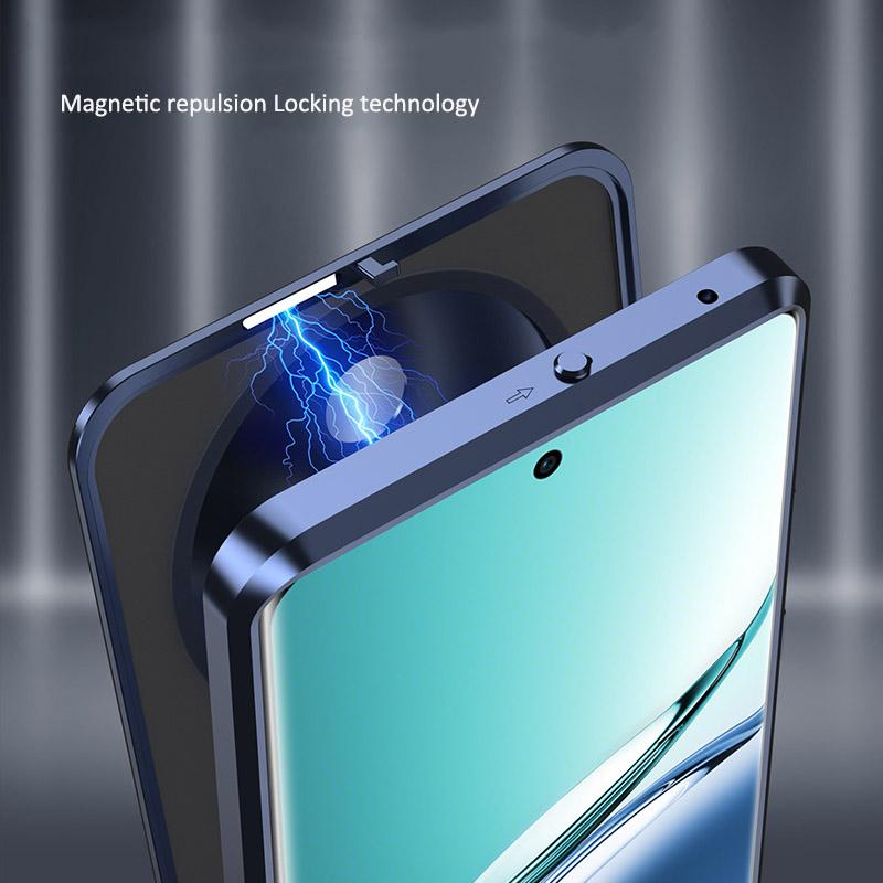 Elastic Snap Magnetic Metal Bumper Frame Case for Oppo A3 Pro / K12 Clear Frosted PC Lens Protector Back Cover