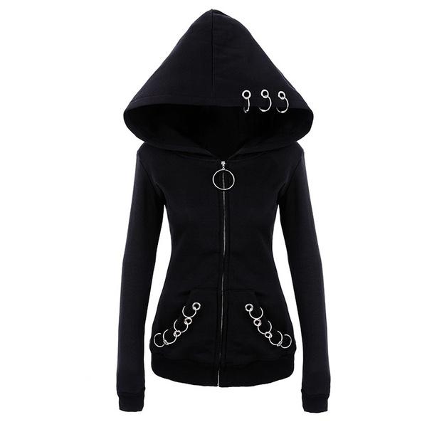 Gothic Punk Women Plus Size Hoody Punk Siderosphere Design Long Sleeve Hip Hop Zipper Coat Sweatshirts Fashion Hoodies Outfits Clothes