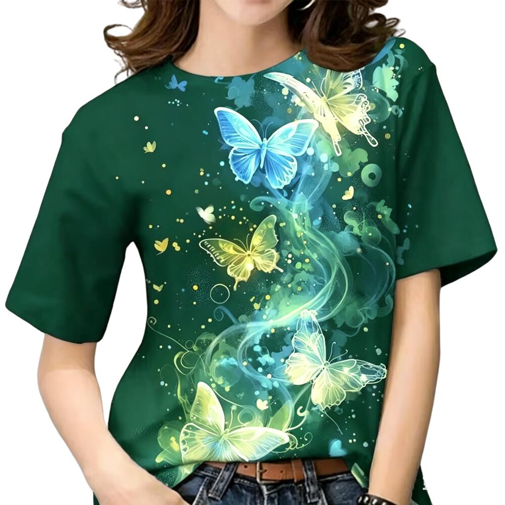 2026 Summer New Fantasy Butterfly Print Women's Short-Sleeve T-Shirt, Loose Fit, Fashionable Slimming Top