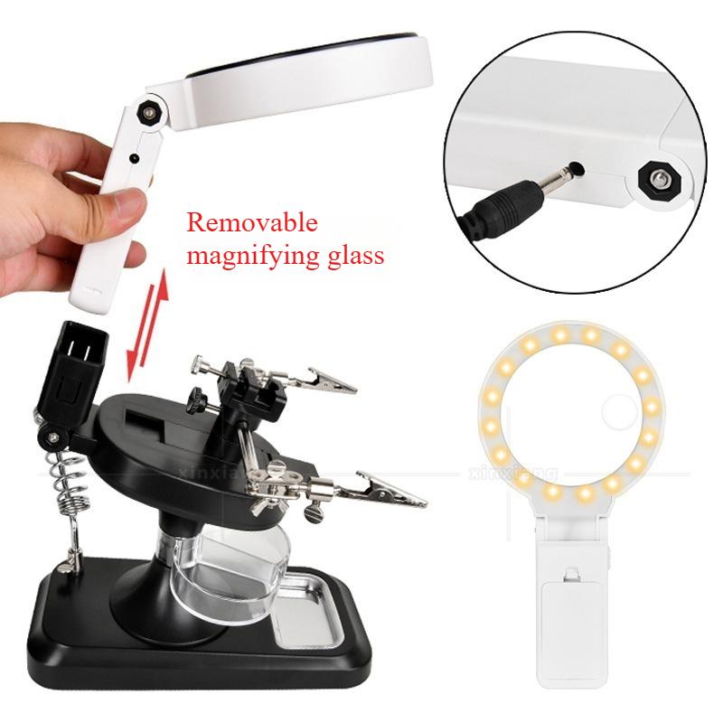 

5X Desktop Handheld 2-in-1 Magnifier Rechargeable with 32Pcs LED Lights for Soldering Iron Repair Cell Phone Chip Circuit Board 5X