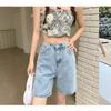 Denim Shorts Women's Summer Thin Style Retro High Waist Thin Versatile Loose Straight Five-point Wide Leg Medium Pants