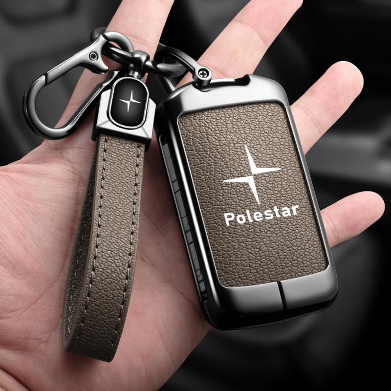 Car Smart Remote Key Case Full Leather Cover Protection Holder Shell For Volvo Polestar 2 Polestar 3 2023 2024 Keyless Keychain