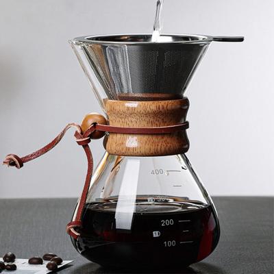 Caffettiera Pour Over 400ml Filtro a Doppio Strato Beccuccio a V Manicotto in Legno Preparatore di Caffè per Casa Caffè
