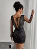 Women's Sexy Backless Sequin See-through Long Sleeve Slim Short Dress - Elegant Cross-border Design