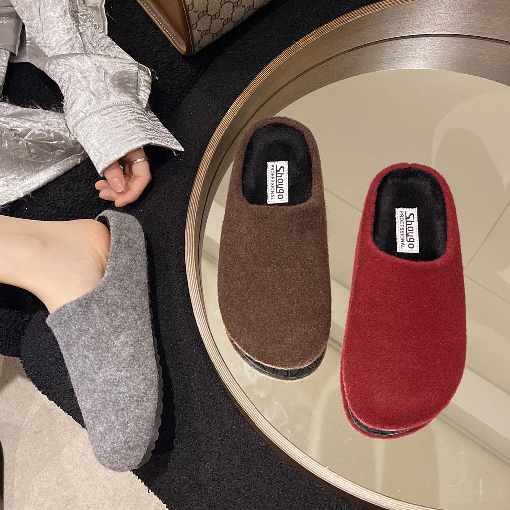 Korean Version of Casual Fluffy Slippers Women's 2025 New Winter New Outer Wear Lazy Plush Bag Head Half Drag Muller Shoes