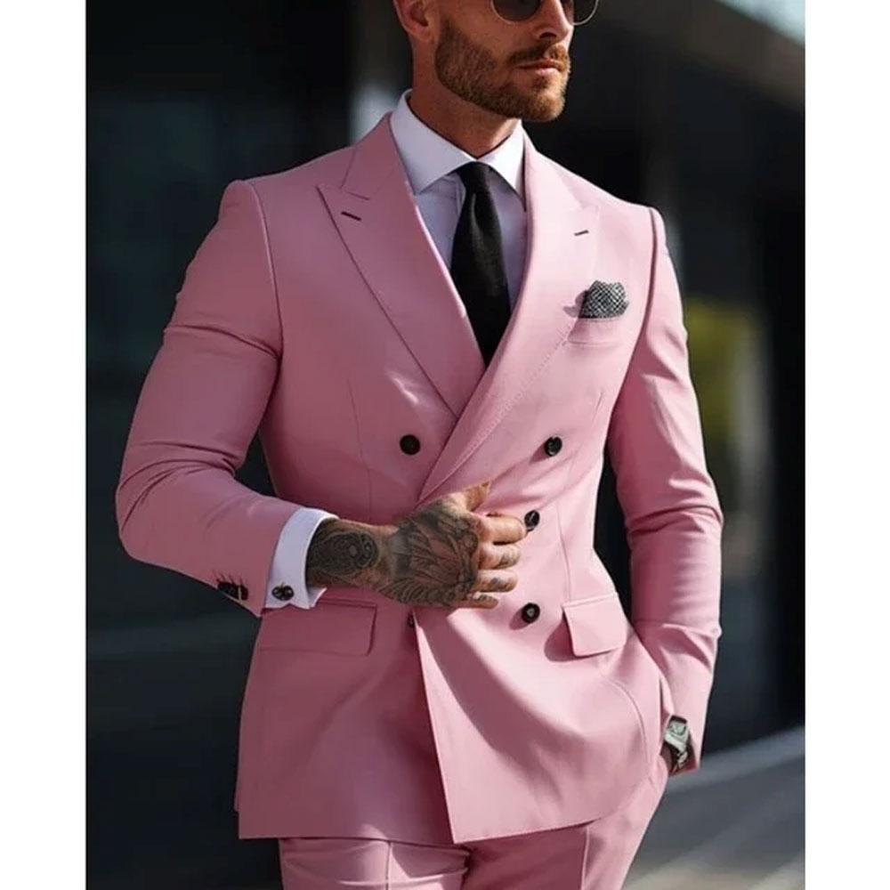 Fashion Peak Lapel Suits for Men Wedding Party Tuxedo 2 Piece Slim Fit Formal Business Casual Double Breasted Male Suit 2025