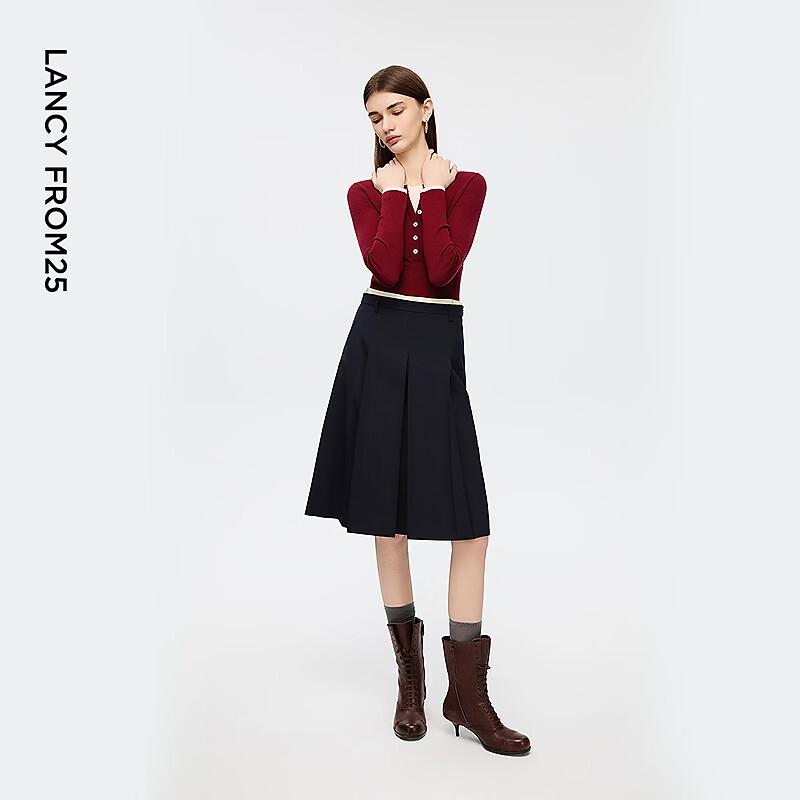 LANGZI EiLEEN ELITEE Wool Blend A-Line Pleated Skirt
