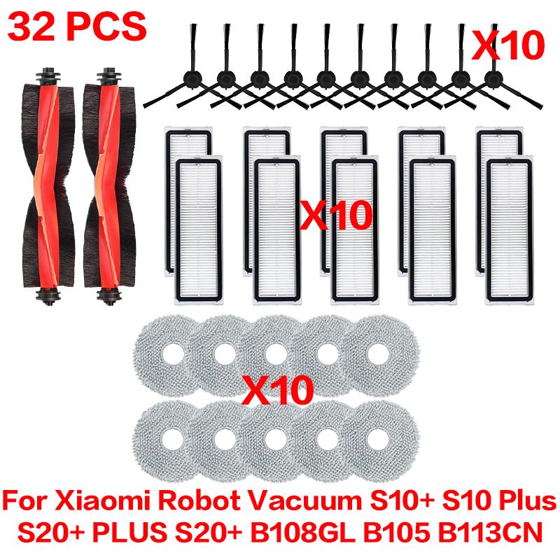 For Xiaomi Robot Vacuum S10 Plus S10+/ S20+ PLUS /S20+/B108GL / B105 / B113CN Spare Parts Filter Main Side Brush Mop Accessories