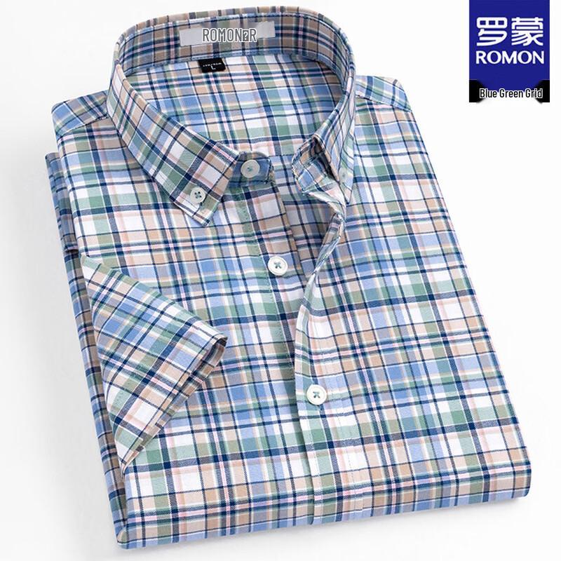 

ROMON Men s 100% Cotton Plaid Short Sleeve Shirt 3XL