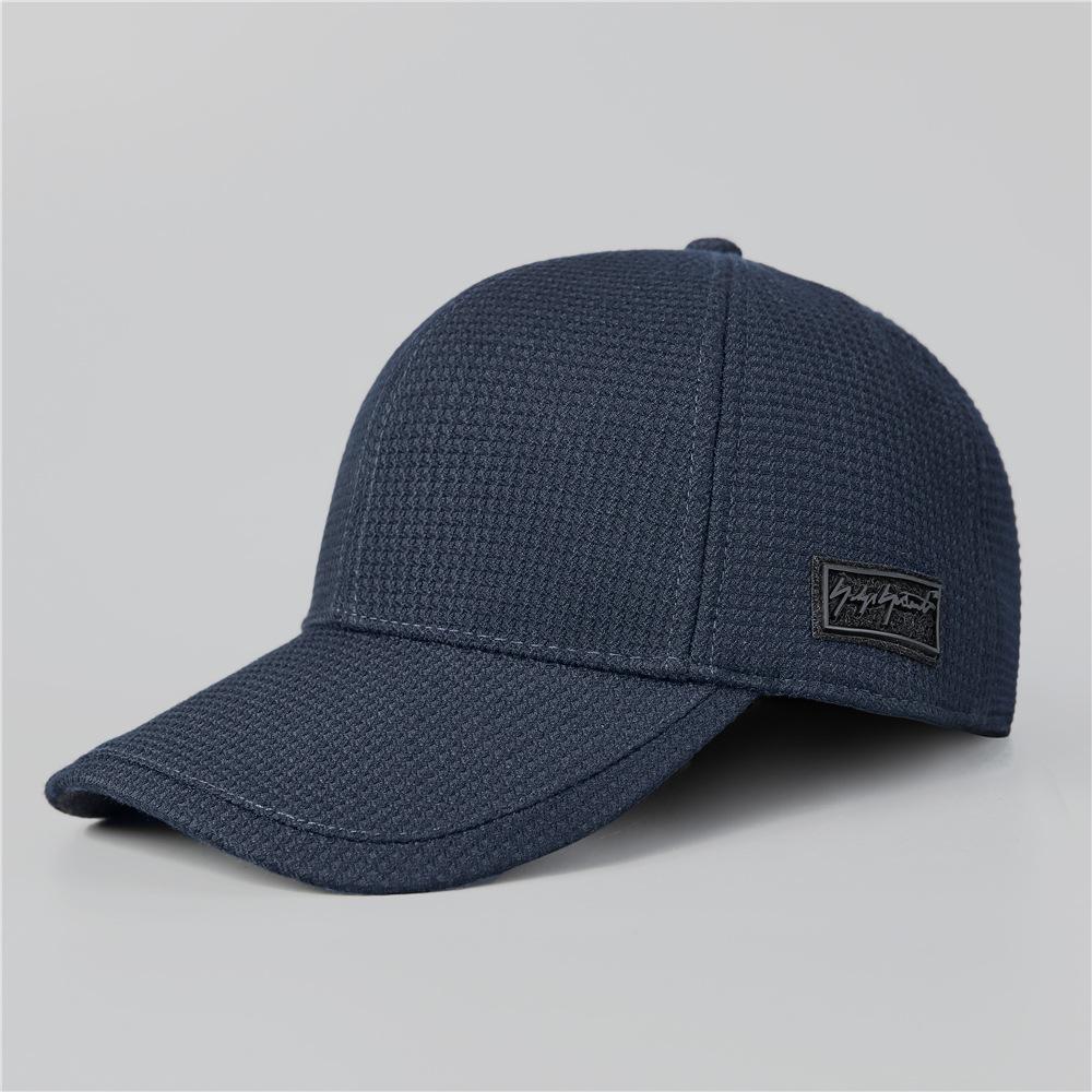 Hat Men In Winter The Elderly Thickened Warm Elderly Grandpa Ear Baseball Cap Fleece Dad Cap Adjustable тёмно-синий