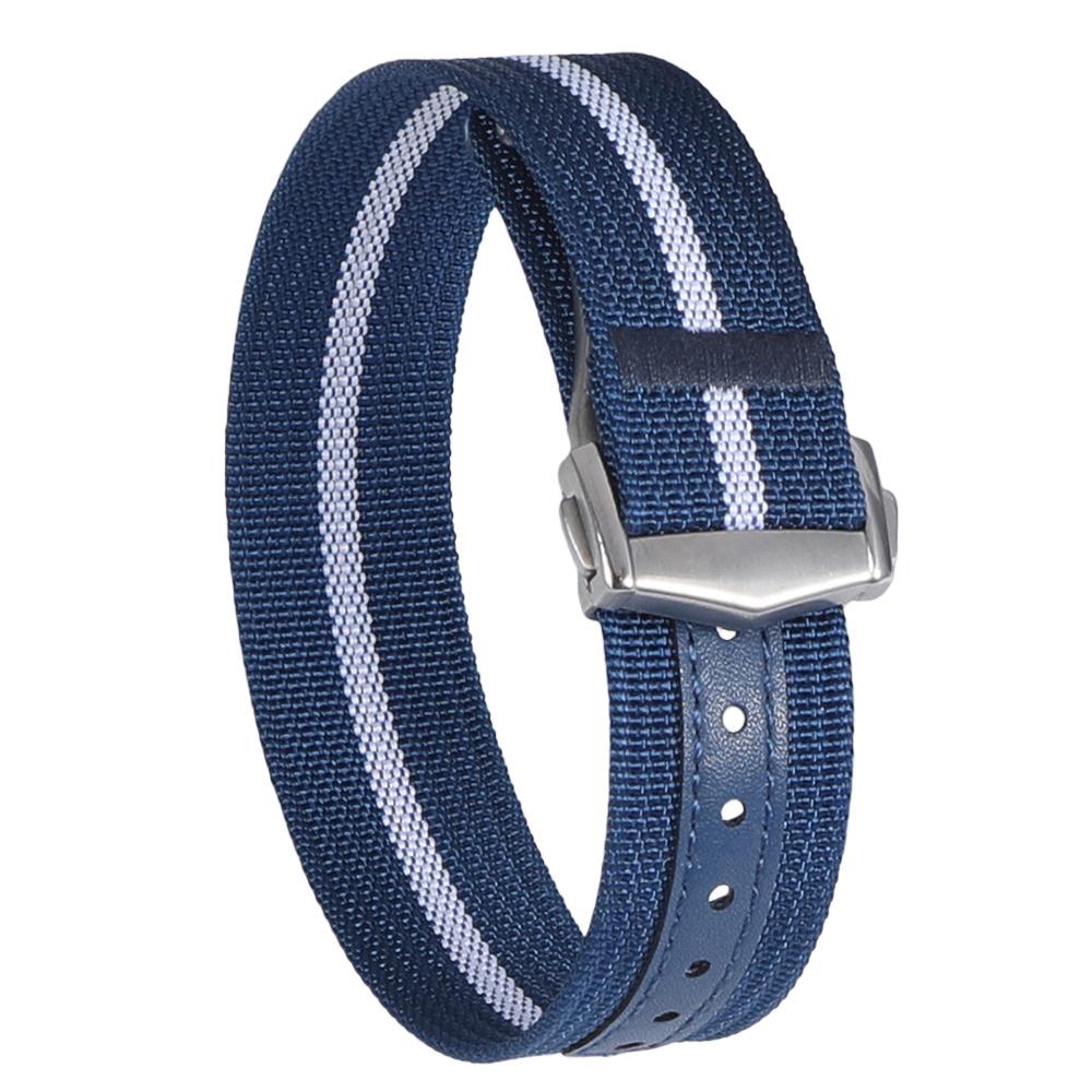 Premium Ribbed Watch Band Deployant Clasp Nylon 20mm 22mm Watch Strap for Omega Folding Buckle Watchband Sport Wristband For Men
