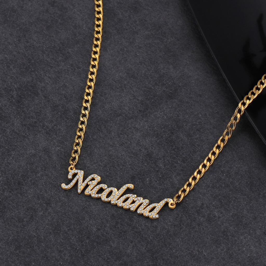 Custom Personalized Name Stainless Steel Necklaces For Women Cubic Cubic Zircon Letters Crystalline Pendant Thick 4Mm Nk Chain JewelryTrendy Pendant