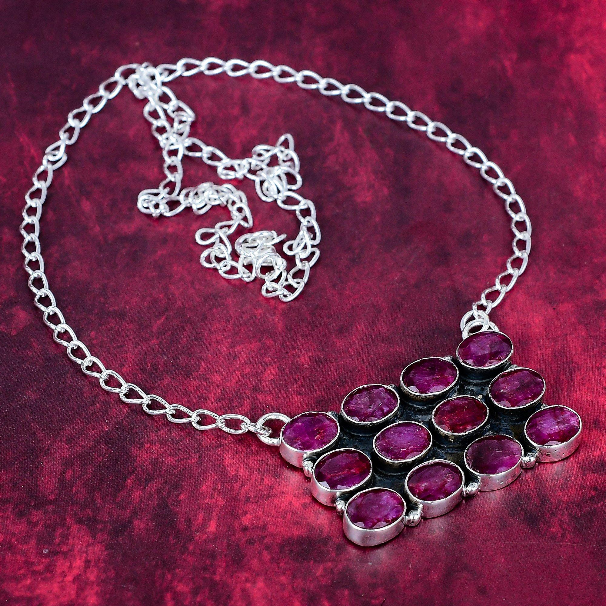 

Рубиновое ожерелье ручной работы новейшего дизайна, из 925 пробы стерлингового серебра с красивым драгоценным камнем розовый
