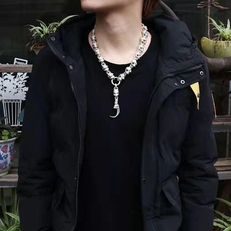 New Fashion Get Lucky  Handmade Jewelry Skull Necklace Locomotive Retro Rough Rock Necklaces Pendant Chain Men And Women Accessories