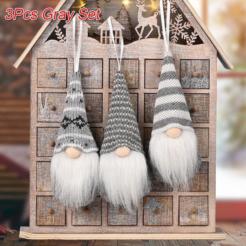 3Pcs Christmas Tree Hanging Gnome Plush Gonk Santa Doll Pendants Xmas Decoration