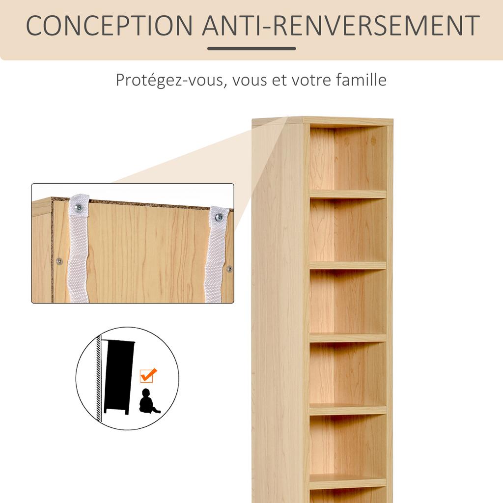 Set di 2 Scaffali a Colonna Armadietto per CD-DVD 6 + 6 Scomparti Dim. 21L x 19P x 88A cm Max. Capacità 160 CD Colore Faggio