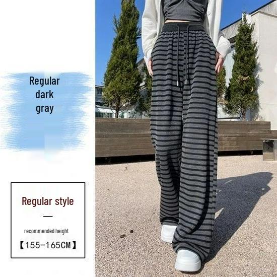 

Women s Slimming High-Waisted Striped Wide-Leg Pants - Autumn/Summer Casual Style M темно-сірий