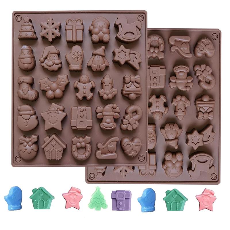 Christmas Chocolate Mold Xmas Candy Gummy Silicone Mould Jelly Ice Cube Tray Gingerbread Man House Holly Leaf Bell Santa Kitchen