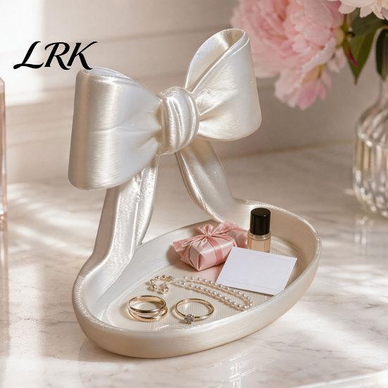 Jewelry Storage Dish 3D Printed Bow Organizer Tray, Decorative Ribbon Ring Holder for Girly Style Rings Earrings Necklace, Vanity Dresser, Desk, Decor