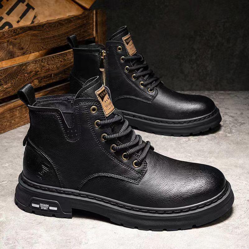 Men's Retro Leather Ankle Boots - Autumn/Winter British Style, High Top Lace-up.