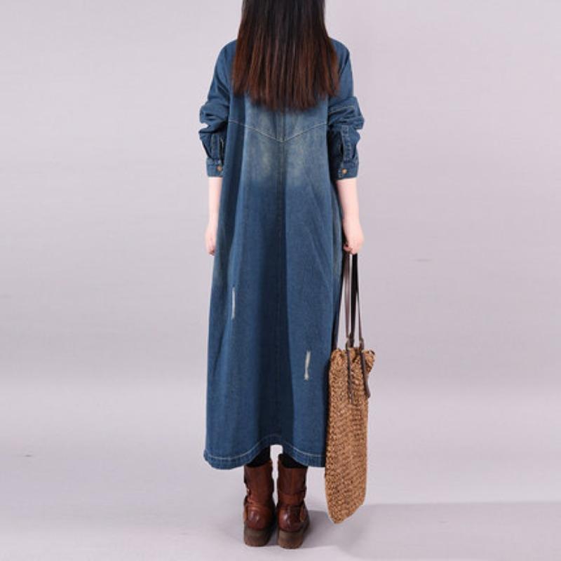 Spring Autumn Loose Single Breasted Denim Trench Coat Women Vintage Solid Long Denim Windbreaker