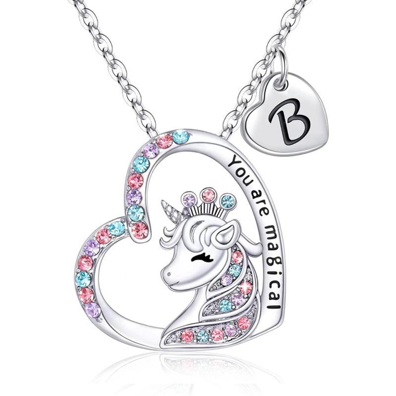 Initial Letter Unicorn Necklace You Are Magical Horse Pendant Necklaces For Girls Birthday Gifts