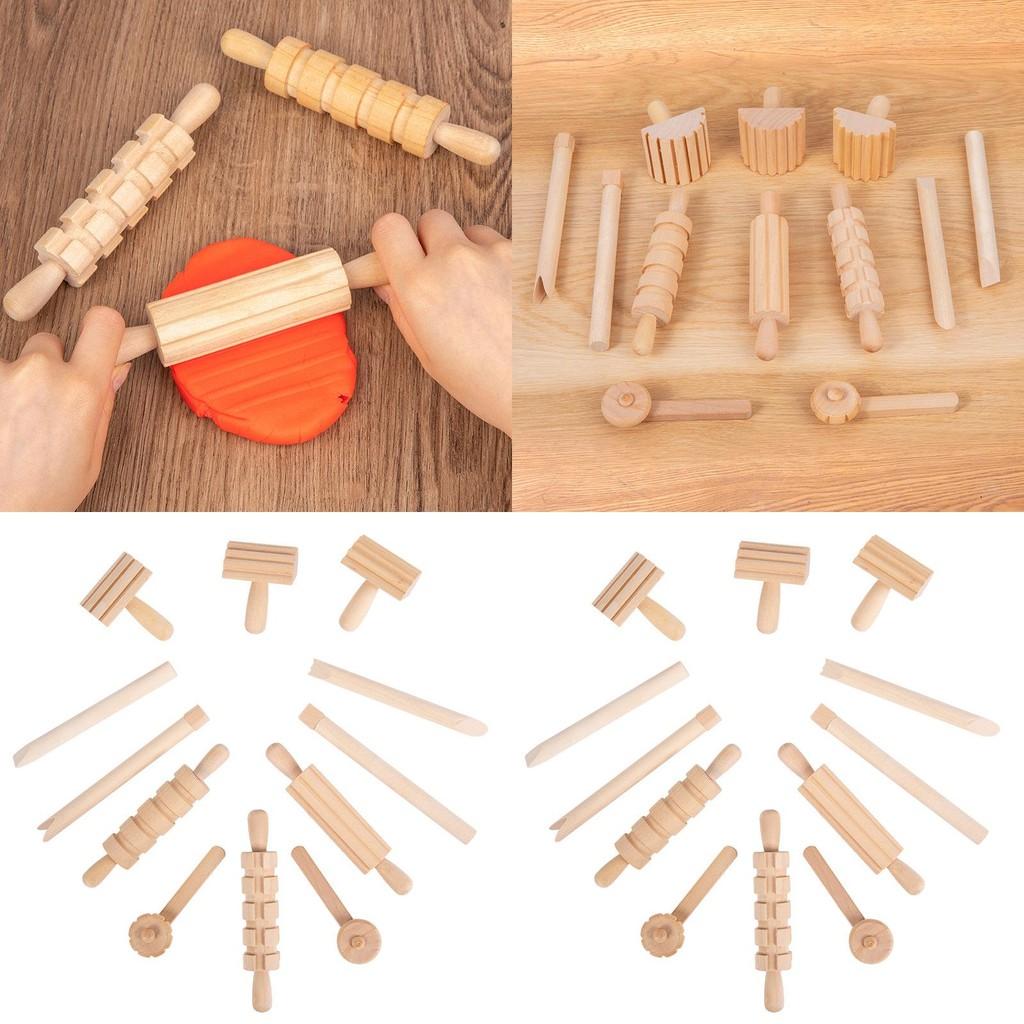 Wooden Pasta Rolling Pin With Textured Surface For Kids Diy Craft And Play