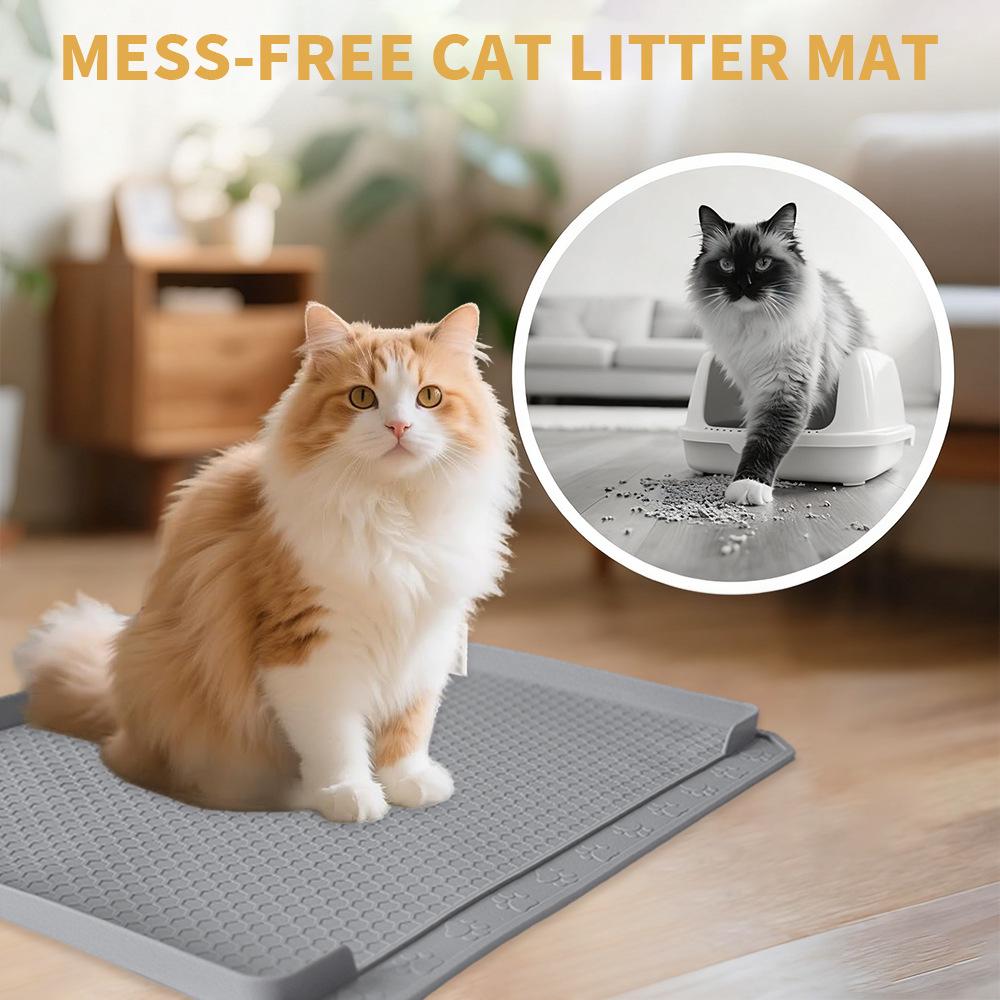 Silicone Cat Litter Mat - 60cm Waterproof & Easy to Clean, Reduces Litter Scatter