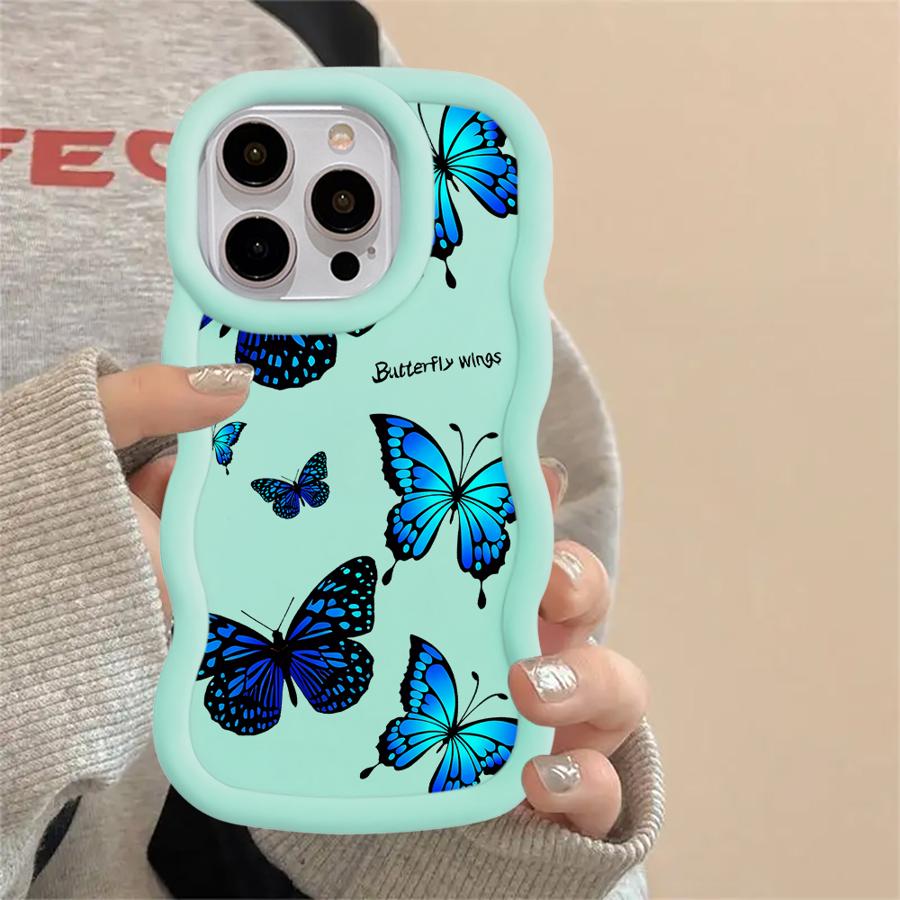 Case for iPhone XR 16 Pro Max 13 8 15 Plus 14 11 12 17 Air Soft Phone Cover Blue Butterfly