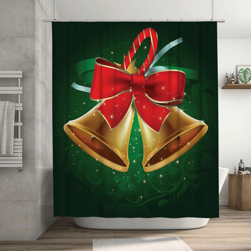 

Tu Christmas Bells Shower Curtain Festive Holiday Decor Farmhouse Bathroom Set Waterproof Holiday Themed Backdrop Xmas Party Sup W60H190(CM)-1 Pcs