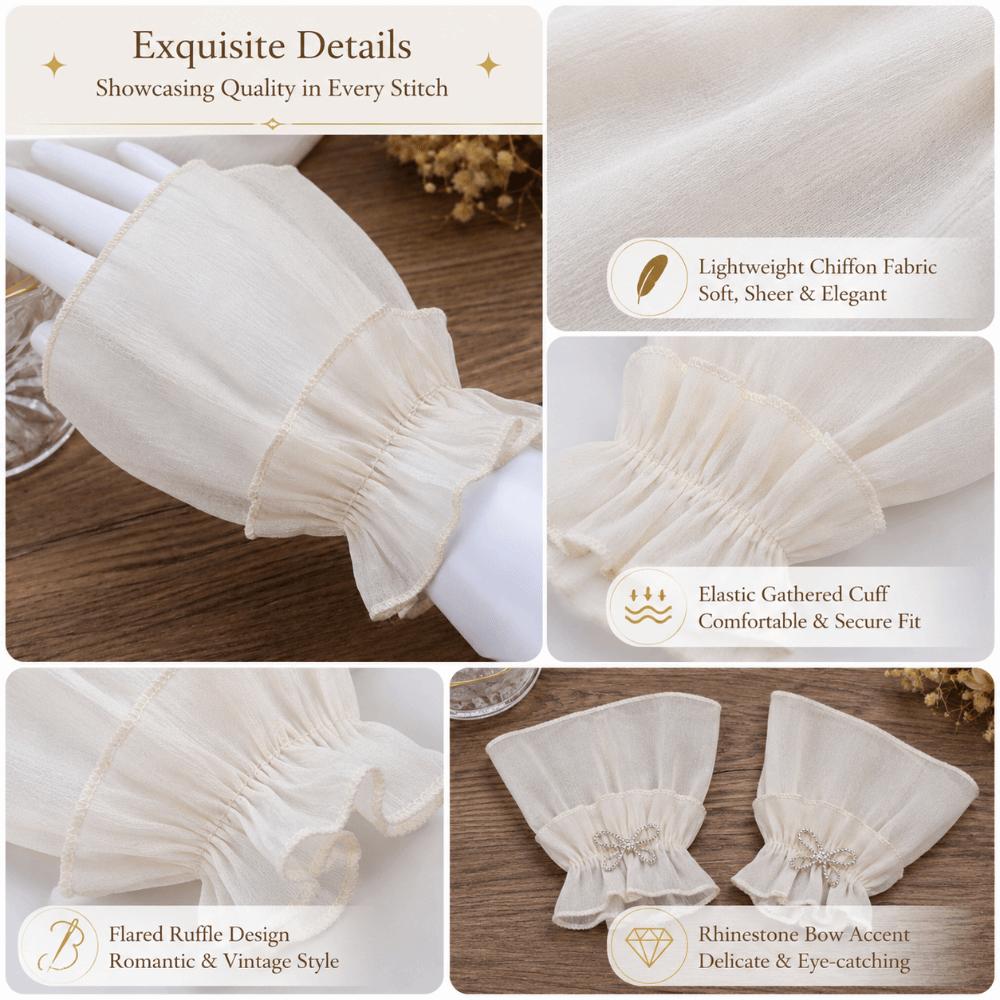 Ruched Pleated Detachable Cuffs Fingerless Gloves Nail Art Accessories Lace Fake Sleeves Cuffs Crystal Bow Chiffon Sleeves